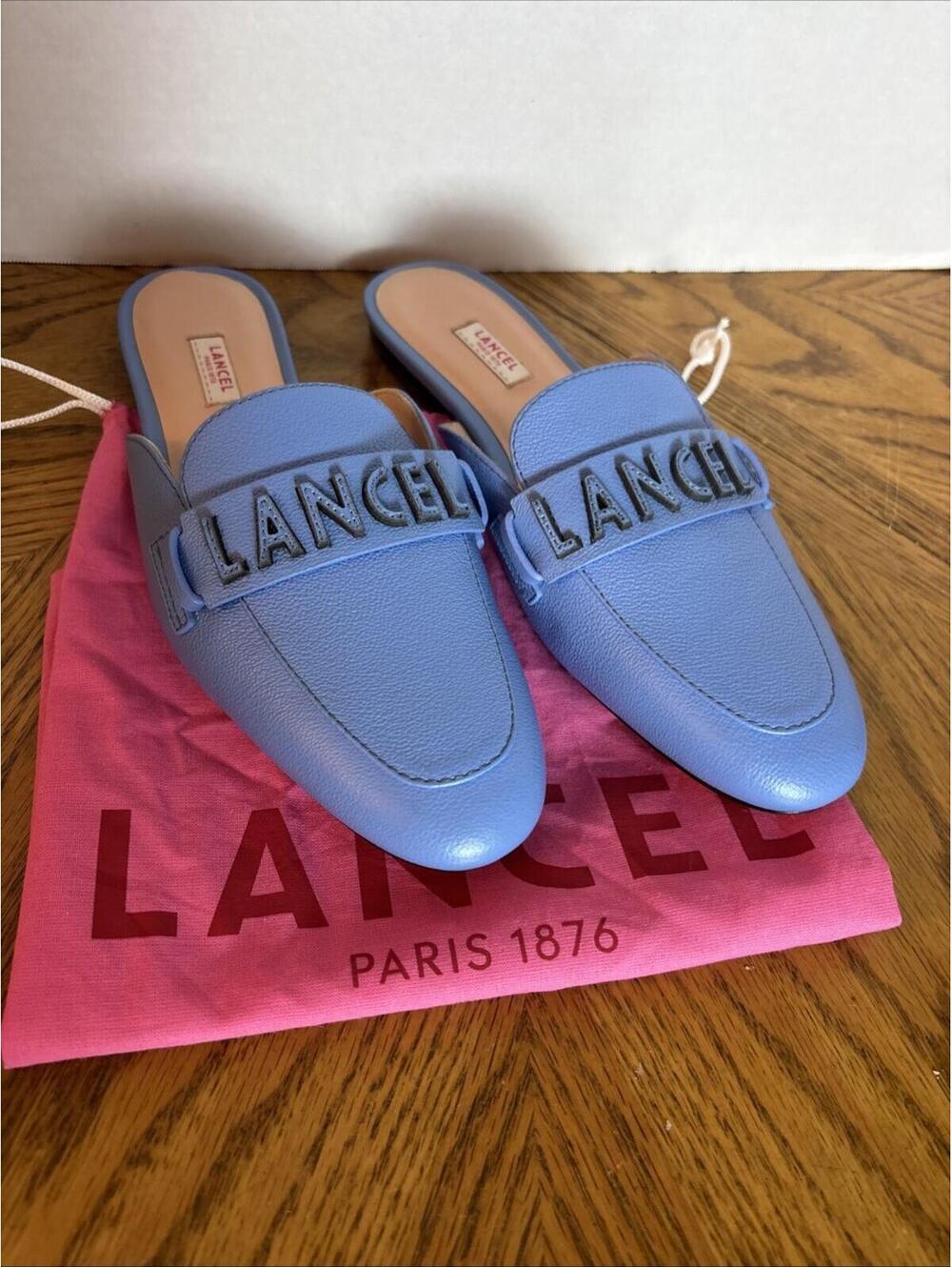 Lancel Paris Blue Logo Mules, NEW w/Dustbag, US 9, IT 39, S151